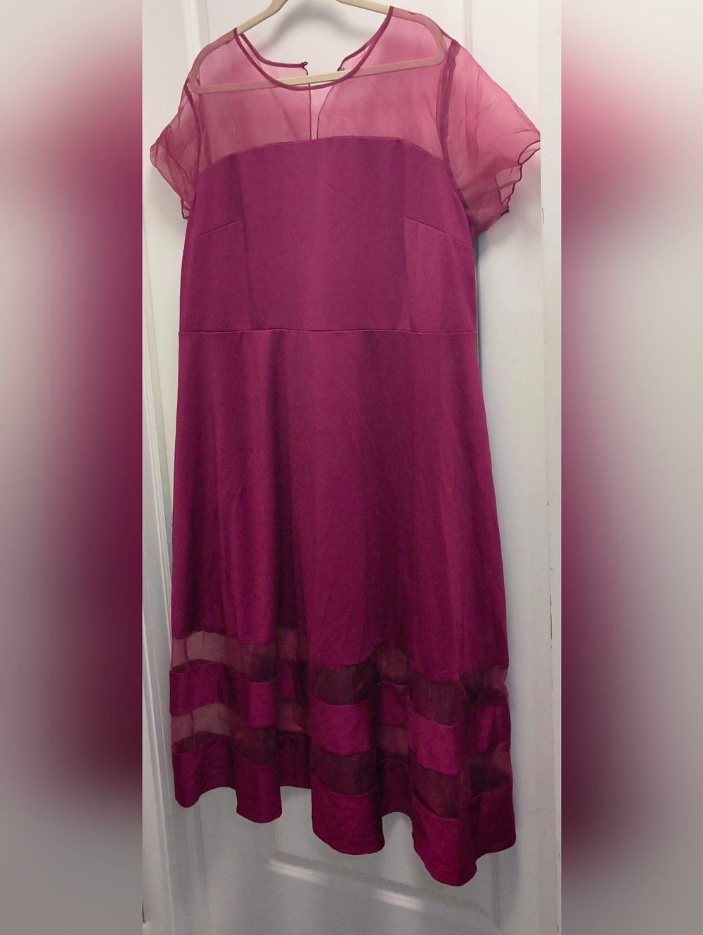 Roaman's Magenta Maxi Skirt with Sheer Hem